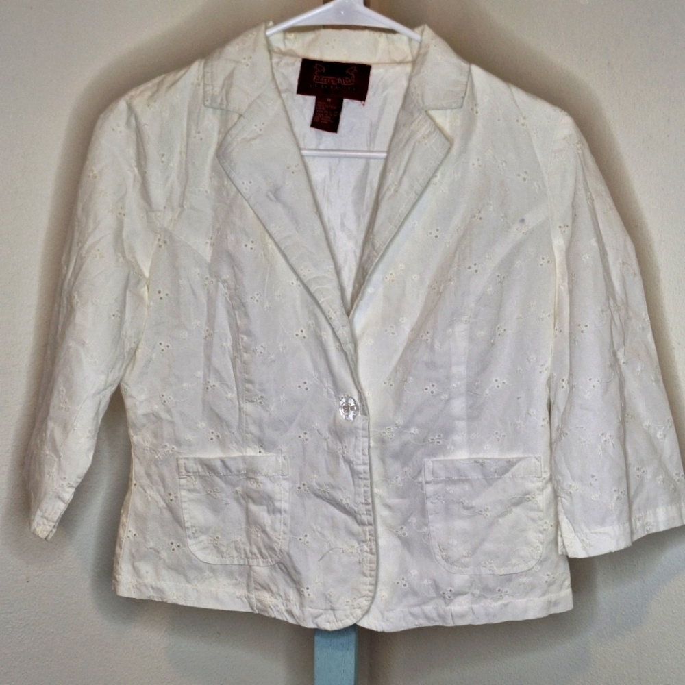 Vintage Paris Blues White Embroidered Blazer